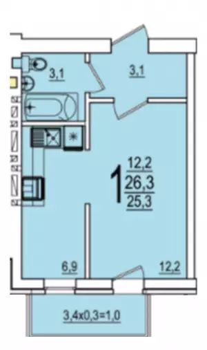 Квартира-студия 26.3 м² в ЖК «ДарГрад»