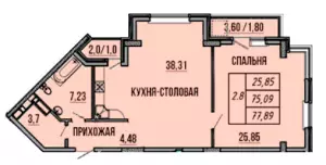 2-х комнатная квартира 77.89 ЖК «Соборный»