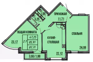 2-х комнатная квартира 87.71 ЖК «Соборный»