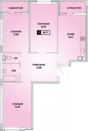 3-х комнатная квартира 86.17 м² в ЖК «Достоевский»