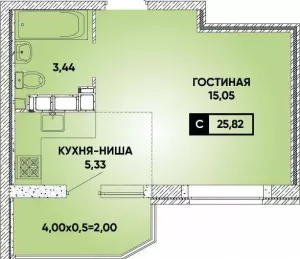 Квартира-студия 25.82 м² в ЖК «Достояние»