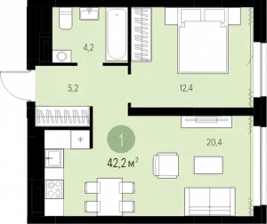 1-комнатная квартира 42.2 ЖК «Друг»