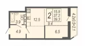 2-х комнатная квартира 39 ЖК «Дружный»