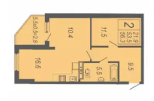 2-х комнатная квартира 56 ЖК «Дружный»