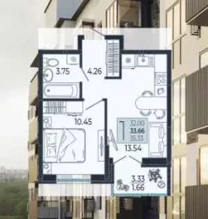 1-комнатная квартира 33.66 м² в ЖК «Эстет»