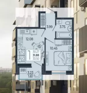 1-комнатная квартира 31.88 м² в ЖК «Эстет»