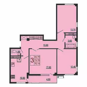 3-х комнатная квартира 75.14 м² в ЖК «Европа сити»