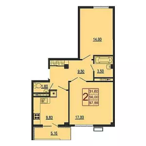 2-х комнатная квартира 57.55 ЖК «Европа сити»
