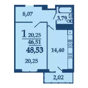 1-комнатная квартира 48.53 ЖК «Фамилия»