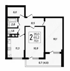 2-х комнатная квартира 70.1 ЖК «Fresh»