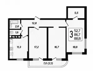 3-х комнатная квартира