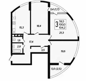 3-х комнатная квартира 104.2 м² в ЖК «Fresh»