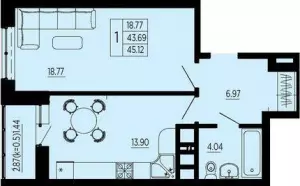 1-комнатная квартира 45.1 м² в ЖК «Галактика»