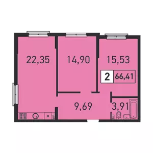 2-х комнатная квартира 66.41 м² в ЖК «Гарантия в Немецкой Деревне»