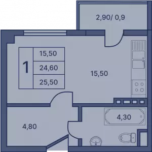 1-комнатная квартира 25.5 м² в ЖК «Гармония»