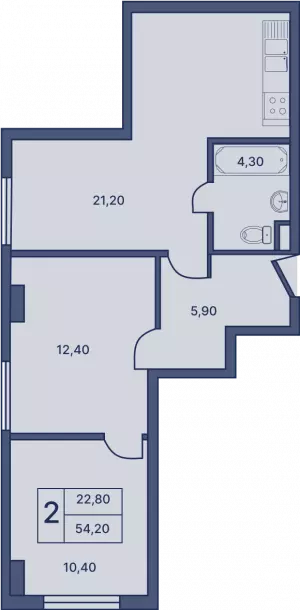 2-х комнатная квартира 54.2 м² в ЖК «Гармония»