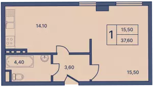 1-комнатная квартира 37.6 м² в ЖК «Гармония»