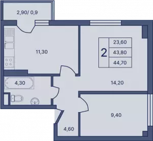 2-х комнатная квартира 44.7 ЖК «Гармония»