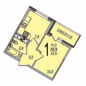 1-комнатная квартира 25.9 м² в ЖК «Грани»