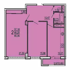 2-х комнатная квартира 65.36 м² в ЖК «Грин Парк»