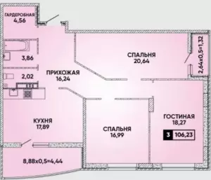 3-х комнатная квартира 106.23 м² в ЖК «Губернский»