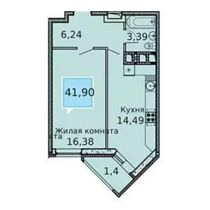 1-комнатная квартира 41.9 ЖК «Империал на Бородинской»