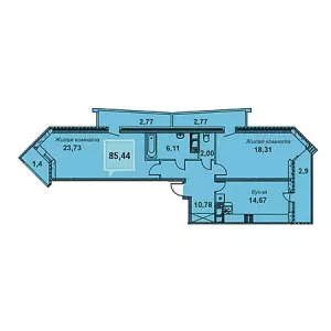 2-х комнатная квартира 85.44 м² в ЖК «Империал на Бородинской»