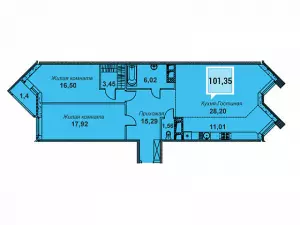 3-х комнатная квартира 101.35 м² в ЖК «Империал на Бородинской»