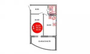 1-комнатная квартира 45.9 м² в ЖК «ИНСИТИ»