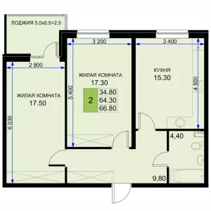 2-х комнатная квартира 64.3 ЖК «История 2»