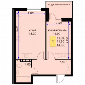 1-комнатная квартира 44.3 ЖК «История 2»