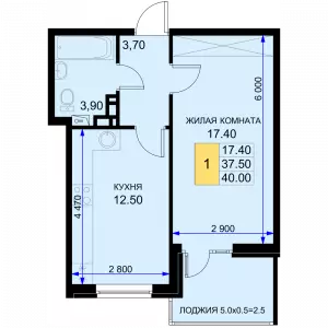 1-комнатная квартира 40 ЖК «История 2»