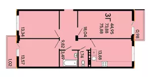 3-х комнатная квартира 75.9 м² в ЖК «Краски»