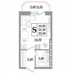 Квартира-студия 22.3 ЖК «Квартал»