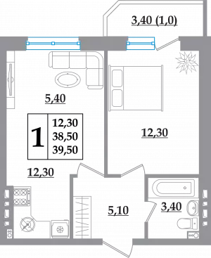 1-комнатная квартира 39.5 ЖК «Квартал»