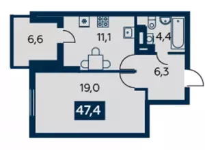 1-комнатная квартира 47 ЖК «Квартет»