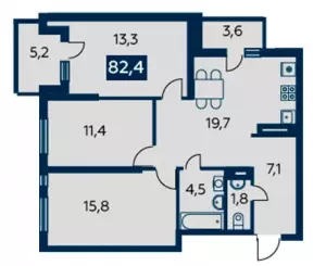 3-х комнатная квартира 82 ЖК «Квартет»