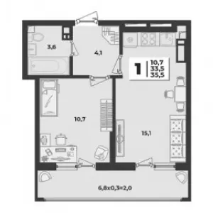 1-комнатная квартира 35.5 м² в ЖК «Лето»