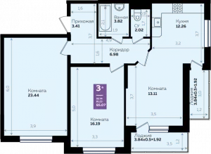 3-х комнатная квартира 85.07 м² в ЖК «Левада»