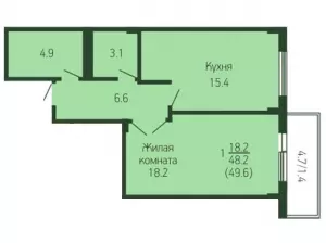 1-комнатная квартира 49.6 м² в ЖК «Лиговский»