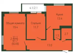 2-х комнатная квартира 63.8 ЖК «Лиговский»