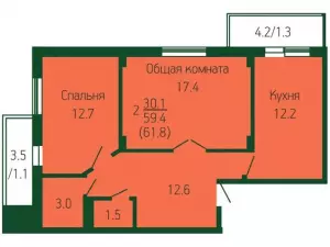 2-х комнатная квартира 61.8 м² в ЖК «Лиговский»