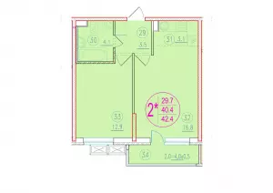 2-х комнатная квартира 42.4 ЖК «Лайм»
