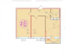2-х комнатная квартира 58.9 ЖК «Лайм»