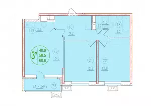 3-х комнатная квартира 60.6 ЖК «Лайм»