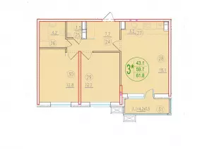 3-х комнатная квартира 61.8 ЖК «Лайм»