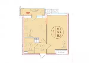 1-комнатная квартира 36.4 ЖК «Лайм»