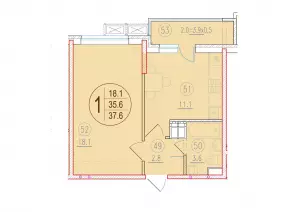 1-комнатная квартира 37.6 ЖК «Лайм»