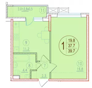 1-комнатная квартира 39.7 ЖК «Лайм»