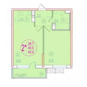2-х комнатная квартира 42 ЖК «Лайм»